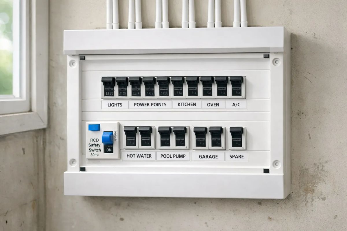Electrician installing a modern electrical panel for a Lovelady, Texas property