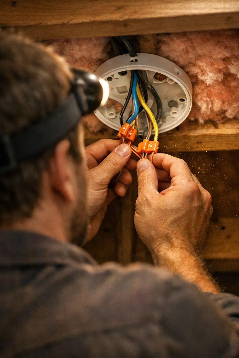Electrician repairing wiring in a Texas home