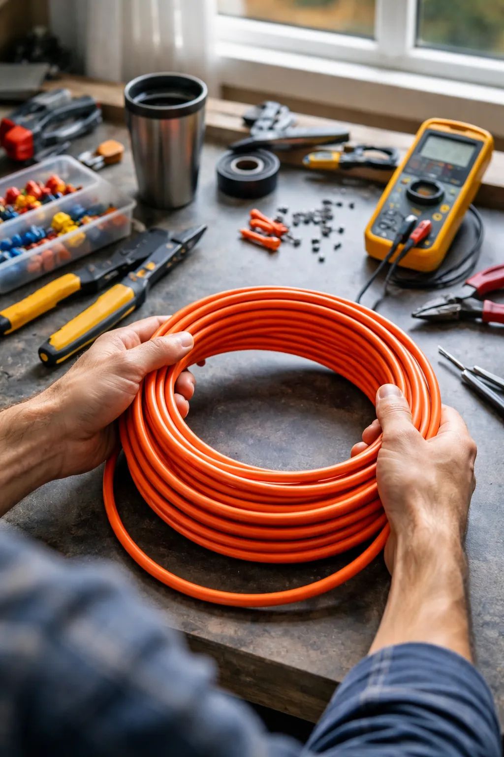 Electrician installing residential electrical wiring in a Lovelady, Texas home